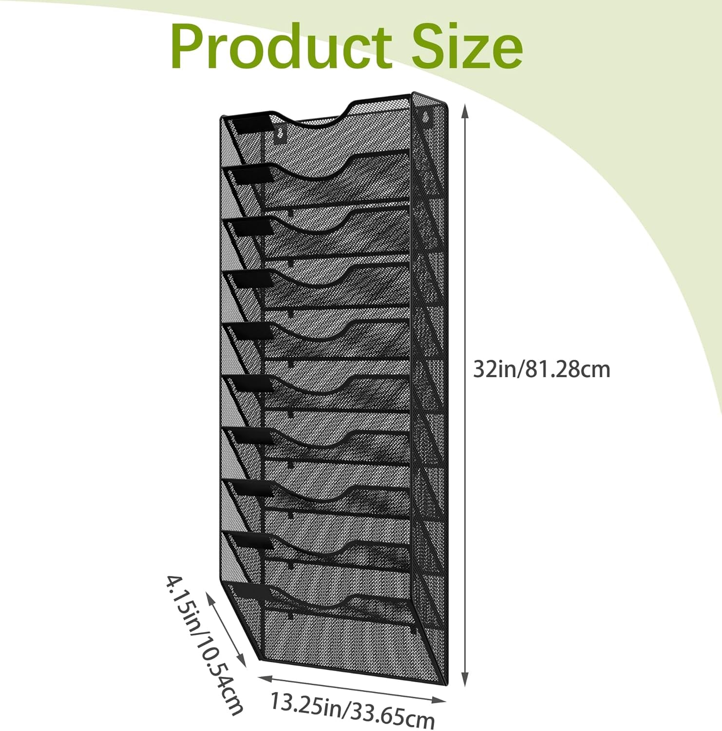10 Tier Wall File Organizer Office Mesh Metal Hanging File Folder Holder Magazine Rack , Black
