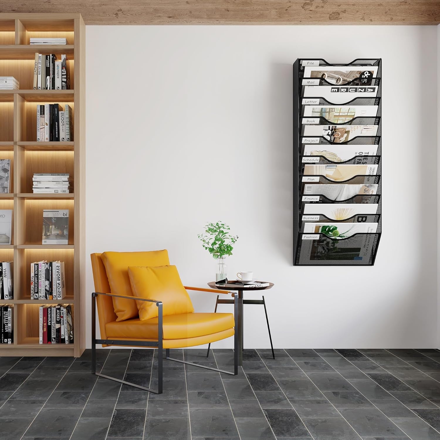 10 Tier Wall File Organizer Office Mesh Metal Hanging File Folder Holder Magazine Rack , Black