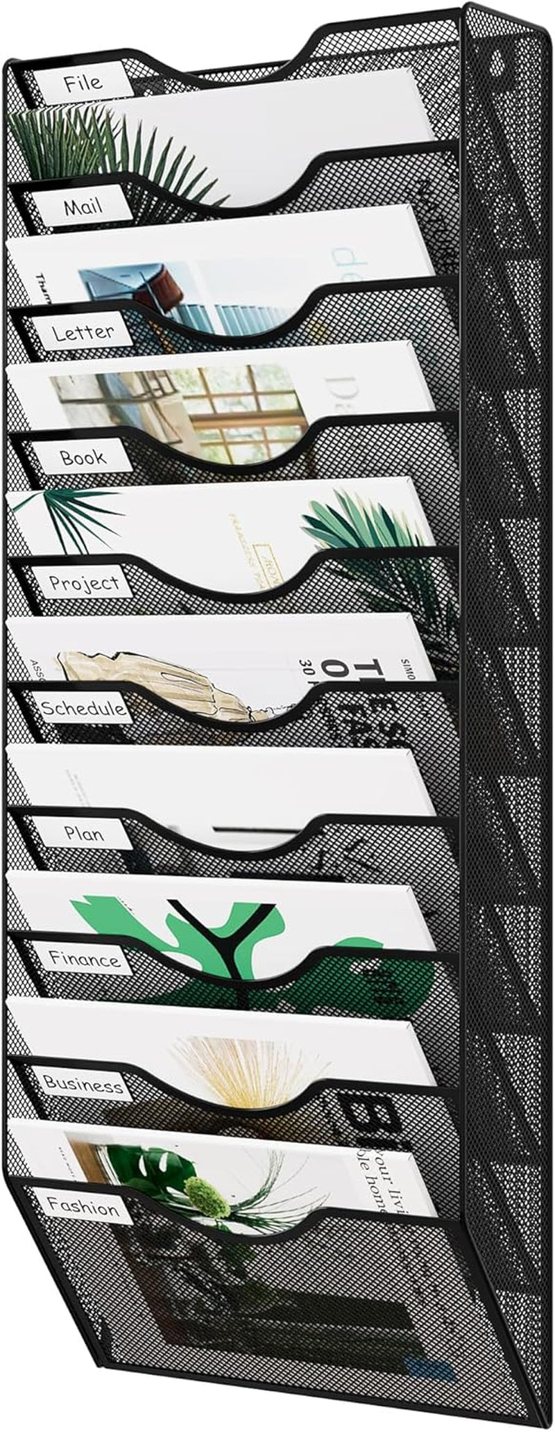 10 Tier Wall File Organizer Office Mesh Metal Hanging File Folder Holder Magazine Rack , Black